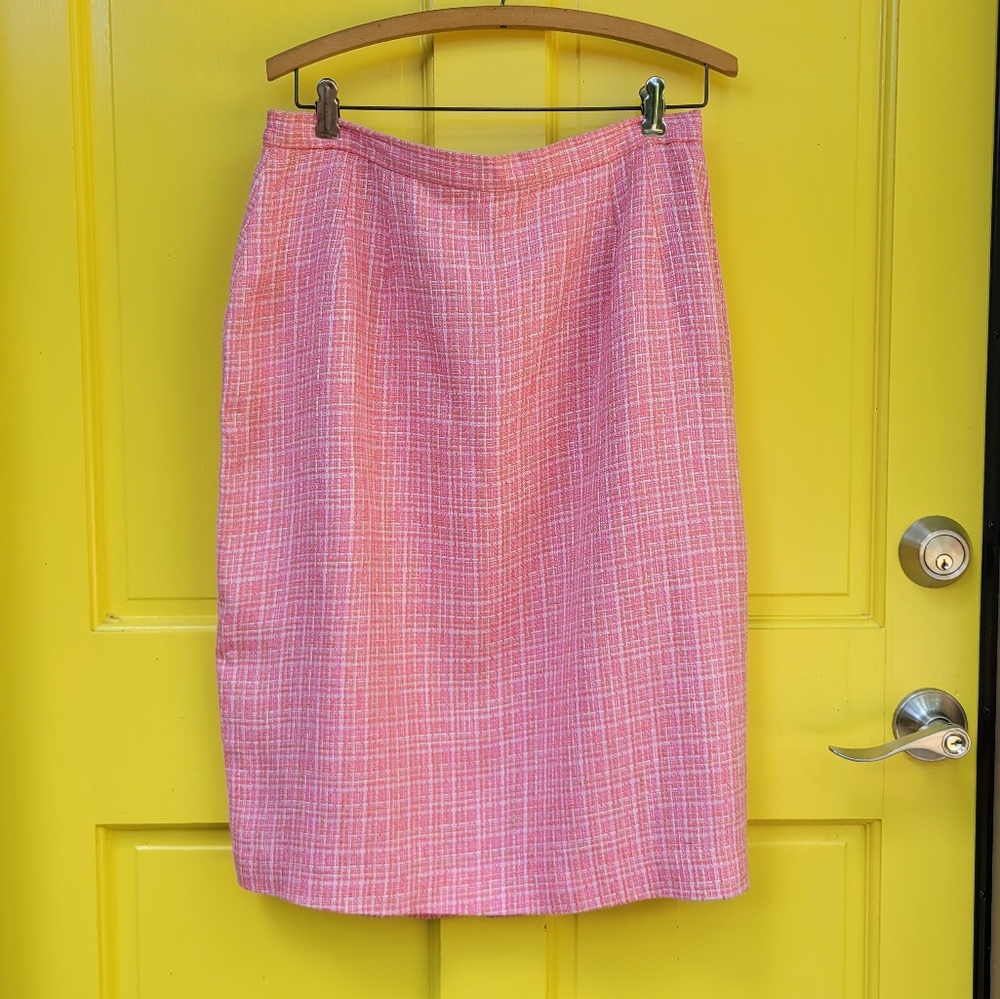 Vintage Vibrant Coral Tweed Pencil Skirt Donna Morgan US 14